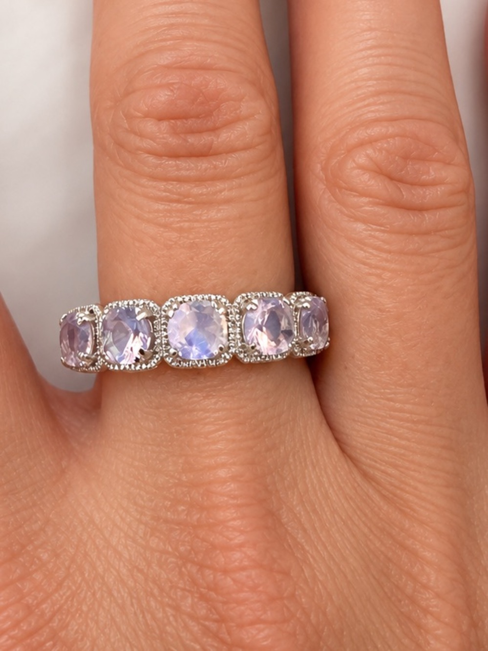 Sterling Silver Lavender/Pink Sapphire like Cubic Halo Eternity Ring